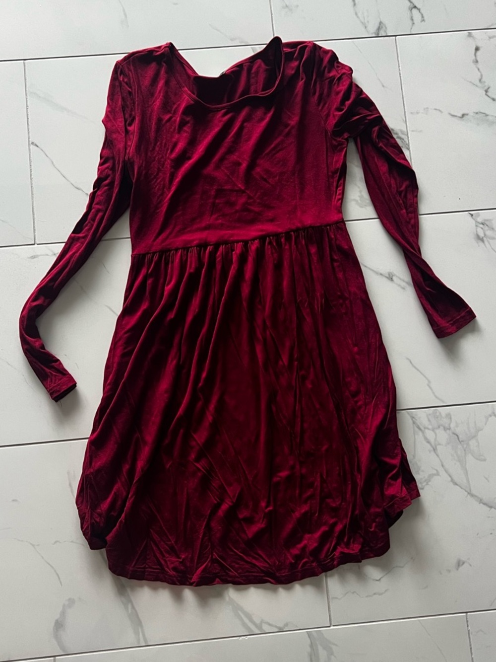 Long Sleeve Velvet Dress in Deep Burgundy with pockets